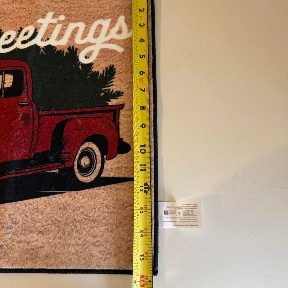 Seasons Greetings Red Vintage Truck Christmas Tree Doormat Rug Holiday Decor